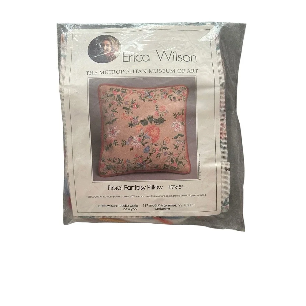 Vintage Erica Wilson Needlepoint Kit Floral Fantasy Pillow 16